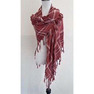 Los Angeles Boutique 100% Viscose Boho Burnt Orange Plaid Scarf Square Fringe